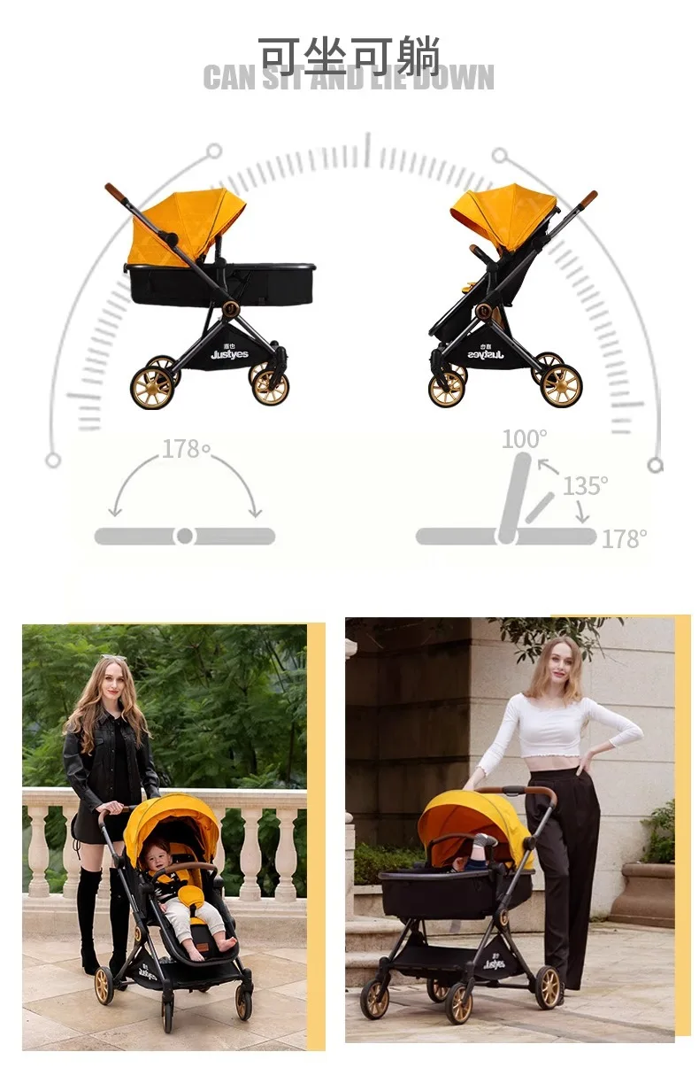 Luxury High-view Baby Stroller Two-way Foldable Baby Stroller Portable Outdoor Four-wheel Shock-absorbing Baby Stroller