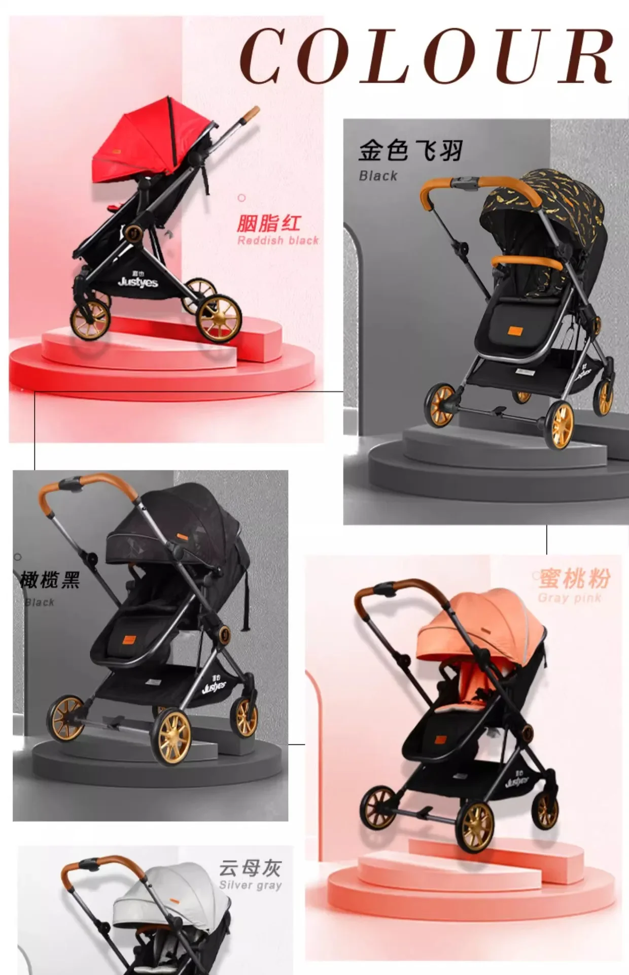 Luxury High-view Baby Stroller Two-way Foldable Baby Stroller Portable Outdoor Four-wheel Shock-absorbing Baby Stroller