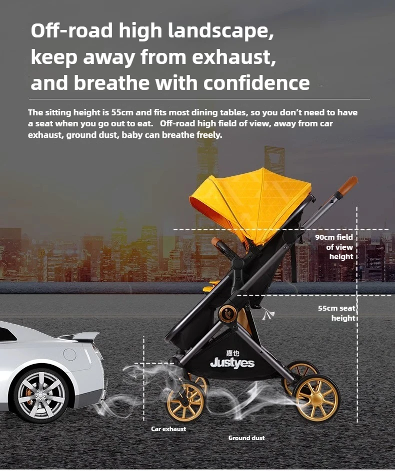 Luxury High-view Baby Stroller Two-way Foldable Baby Stroller Portable Outdoor Four-wheel Shock-absorbing Baby Stroller