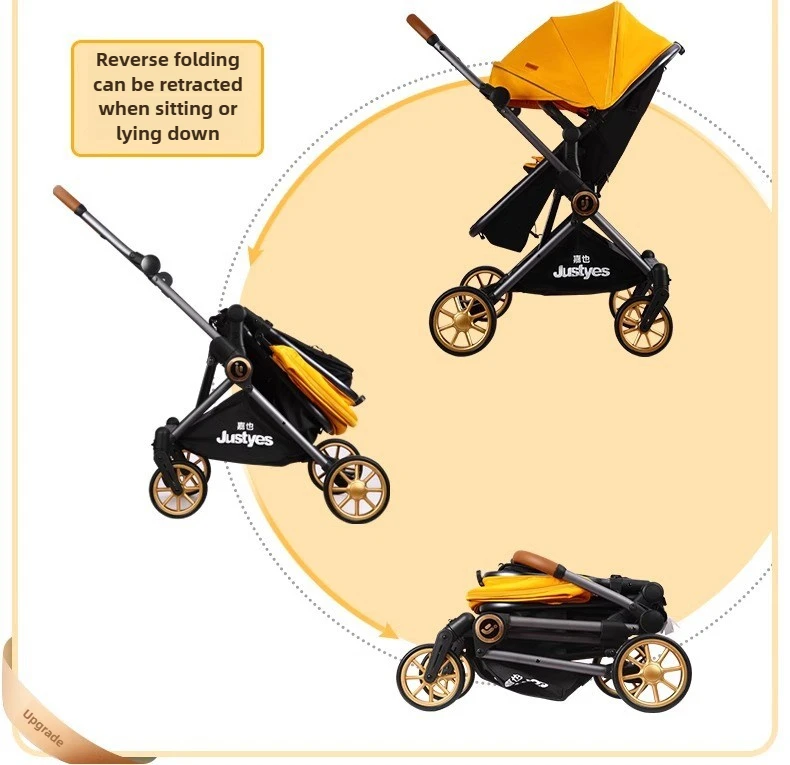 Luxury High-view Baby Stroller Two-way Foldable Baby Stroller Portable Outdoor Four-wheel Shock-absorbing Baby Stroller