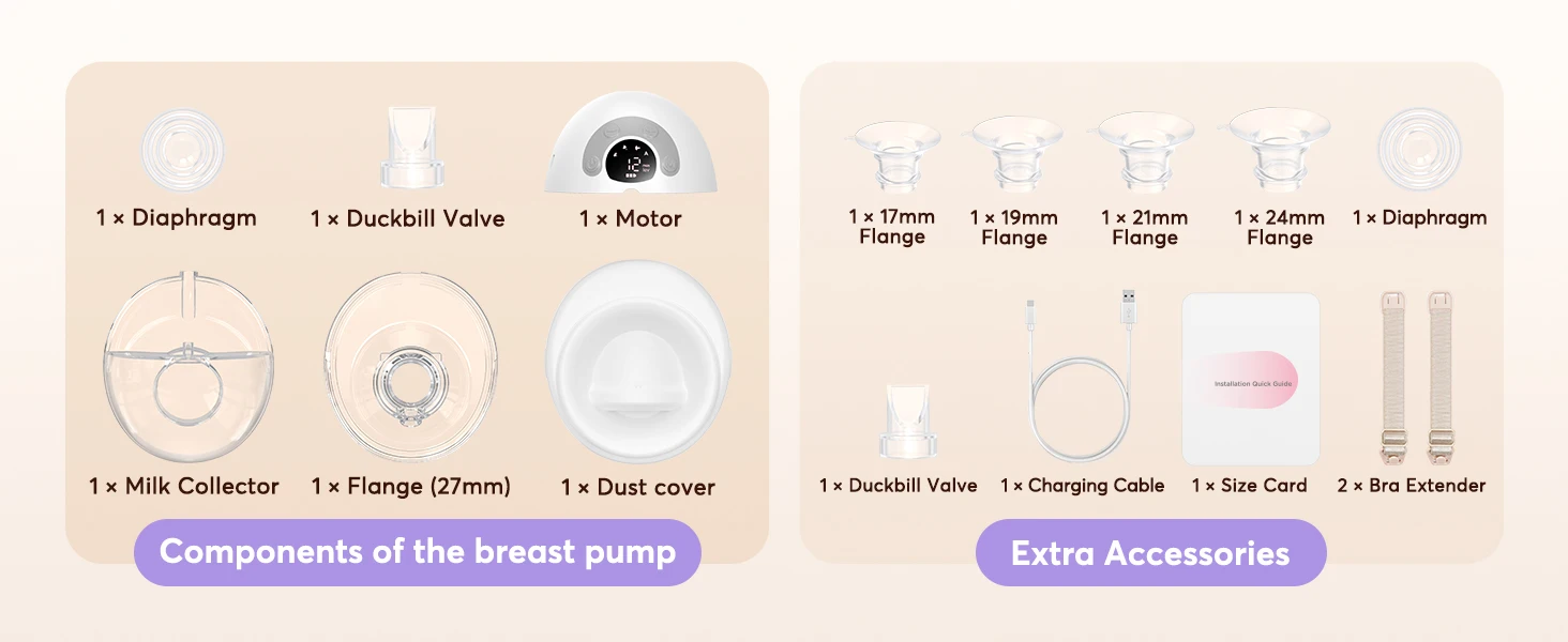 Electric Breast Pump with Dust Cap Hand Free Breastpump- Powerful Suction, Silent and Leak-Proof, 4 Modes, 12 Levels Comfort Milk Collector with 17/19/21/24/27mm Flange Size