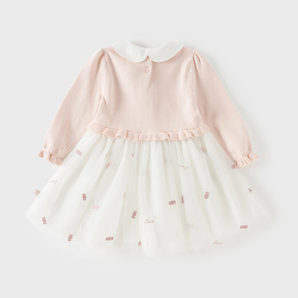 Dave Bella Girls Sweater Dress Spring Summer Long Sleeve Baby Kids Cotton Mesh Skirt Sweet Outerwear Children Clothing DB1260232