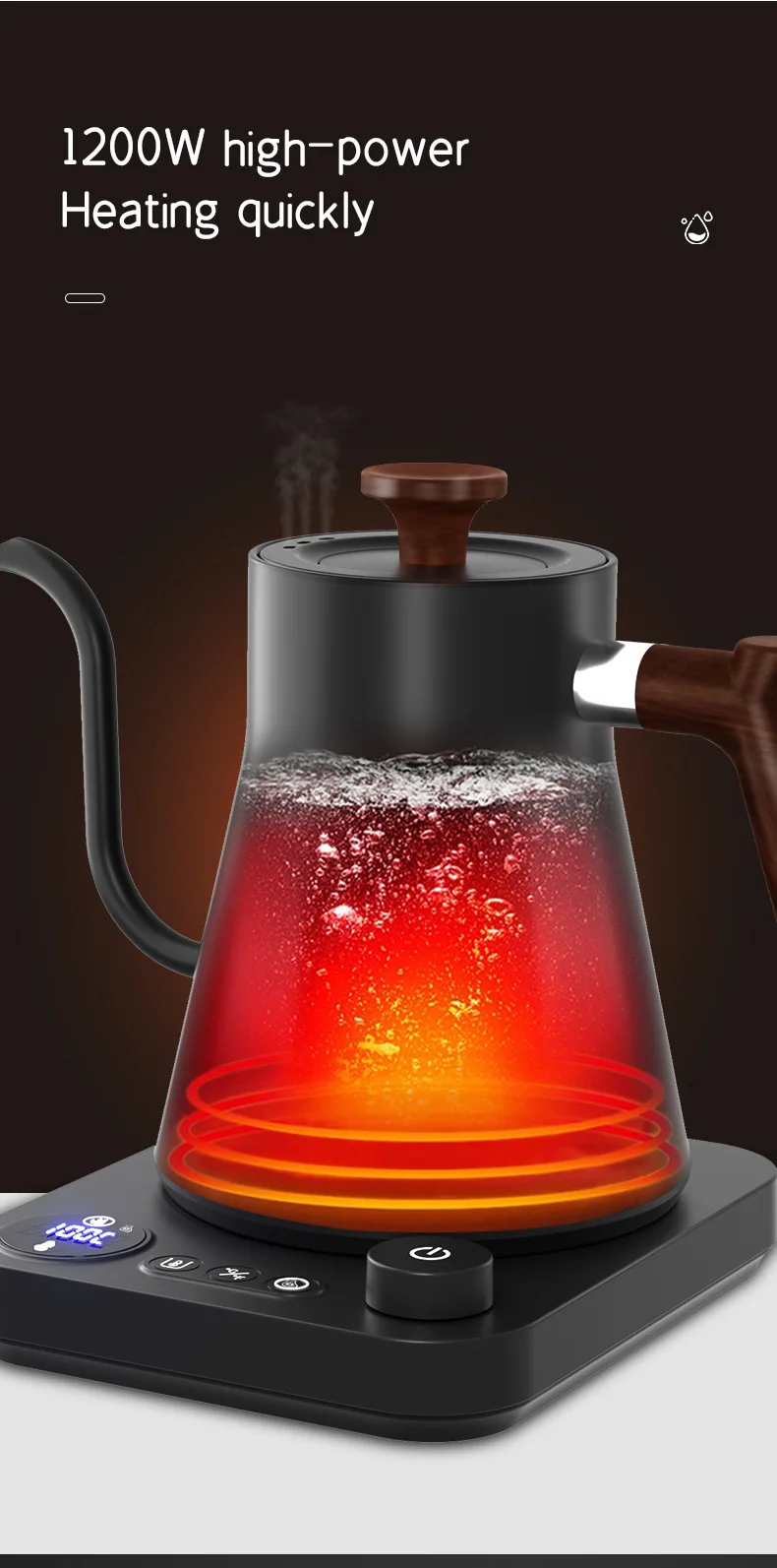 1200 Watt Intelligent Constant Temperature Electric Kettle Gooseneck Pot Coffee Brewing Pot Suitable for Brewing Milk Powder