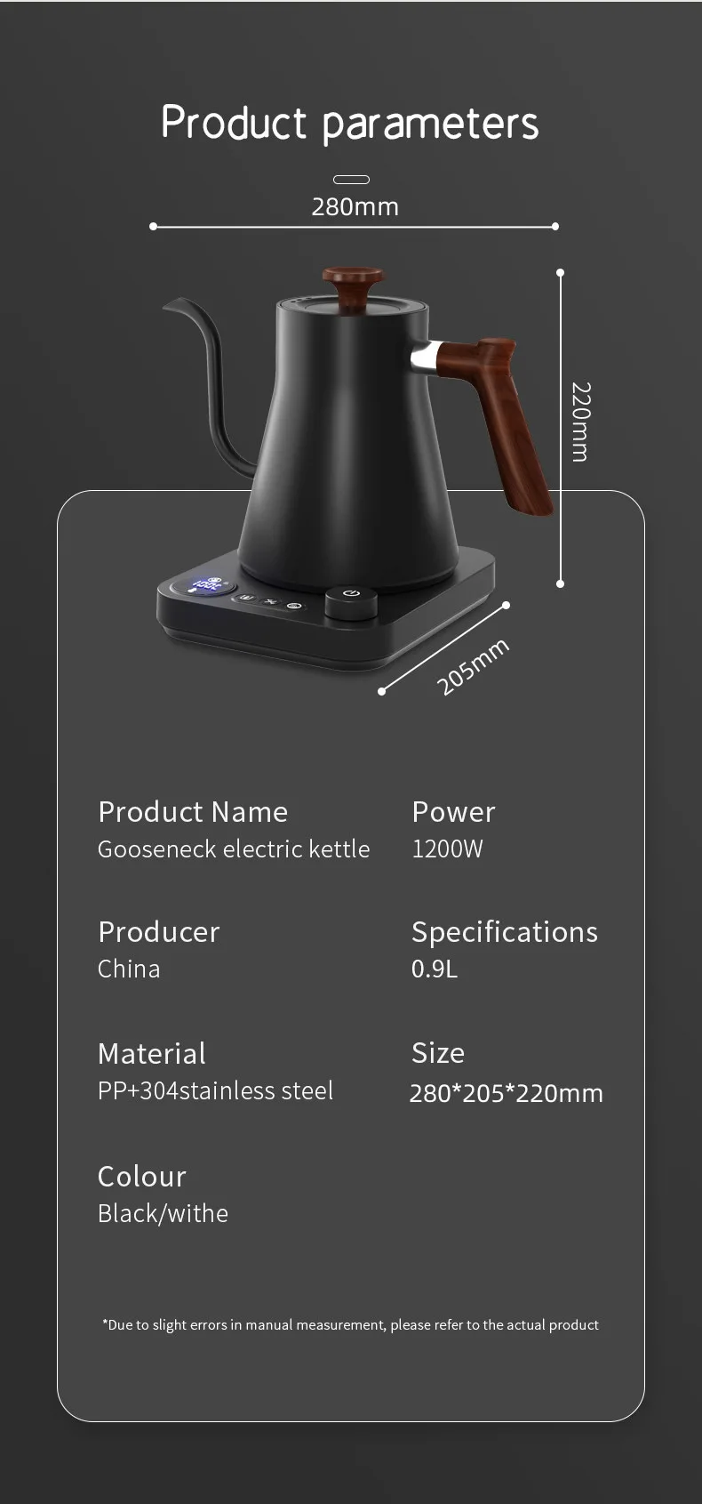 1200 Watt Intelligent Constant Temperature Electric Kettle Gooseneck Pot Coffee Brewing Pot Suitable for Brewing Milk Powder