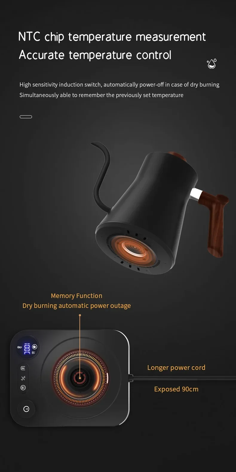 1200 Watt Intelligent Constant Temperature Electric Kettle Gooseneck Pot Coffee Brewing Pot Suitable for Brewing Milk Powder