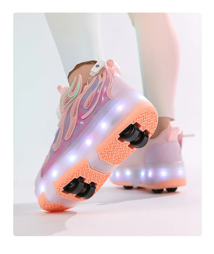 Four Wheels Children's Led Light Roller Skate Shoes For Kids Boys Girls Glowing Sports Luminous Sneakers USB Charging
