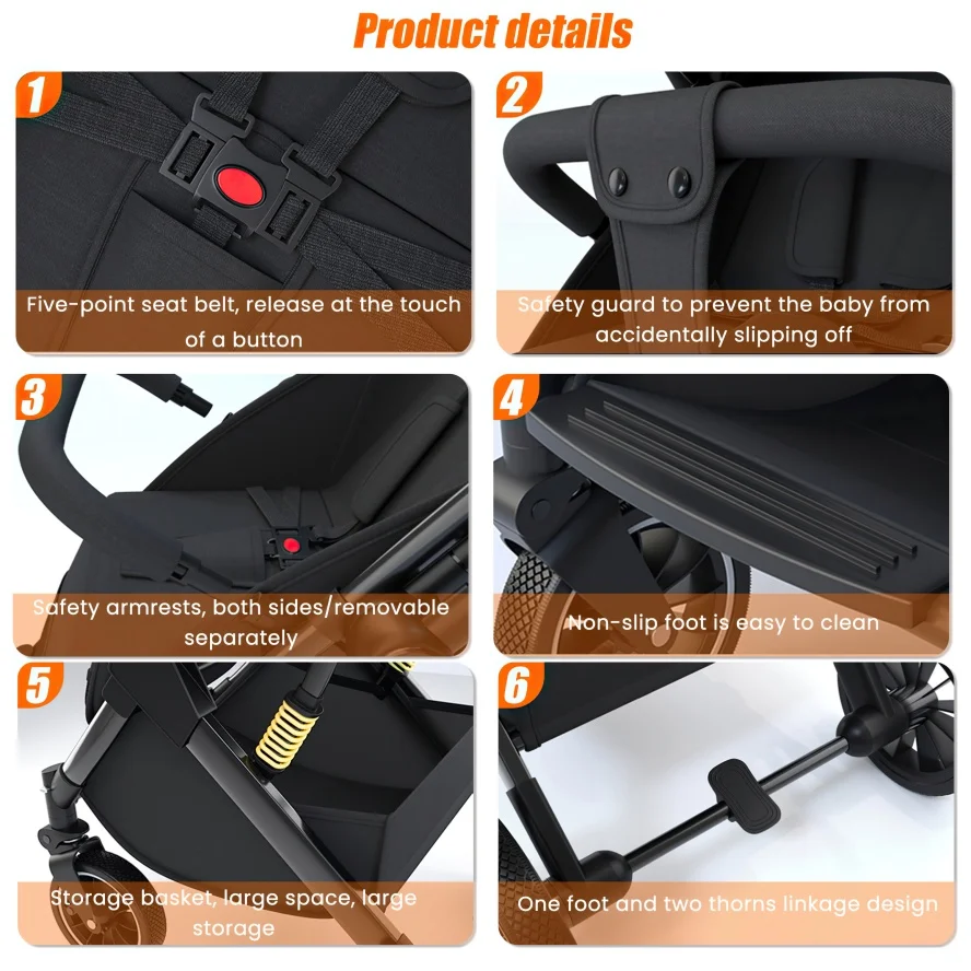 OWJHE Luxurious Light High Landscape Baby Stroller leg-sapped Seat for Newborn One Hand reline Pushchair Pram Compact Size