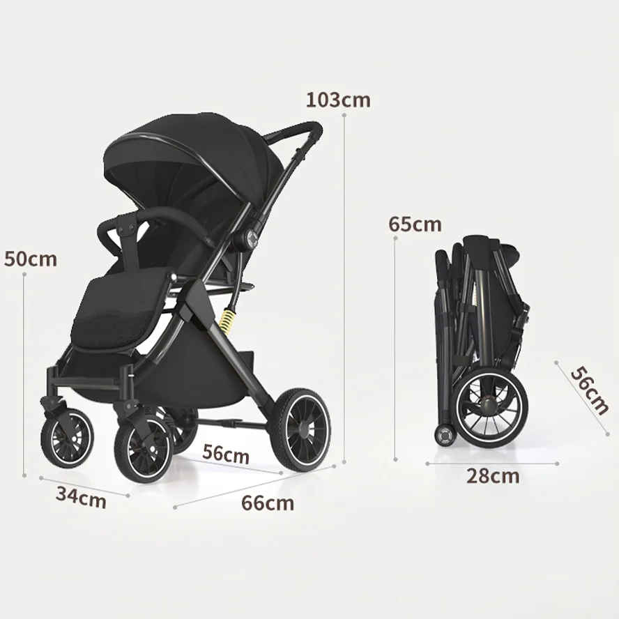 OWJHE Luxurious Light High Landscape Baby Stroller leg-sapped Seat for Newborn One Hand reline Pushchair Pram Compact Size
