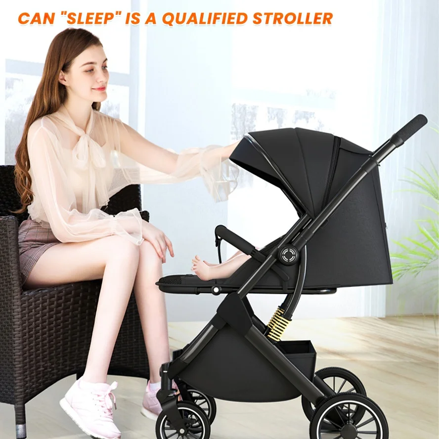 OWJHE Luxurious Light High Landscape Baby Stroller leg-sapped Seat for Newborn One Hand reline Pushchair Pram Compact Size