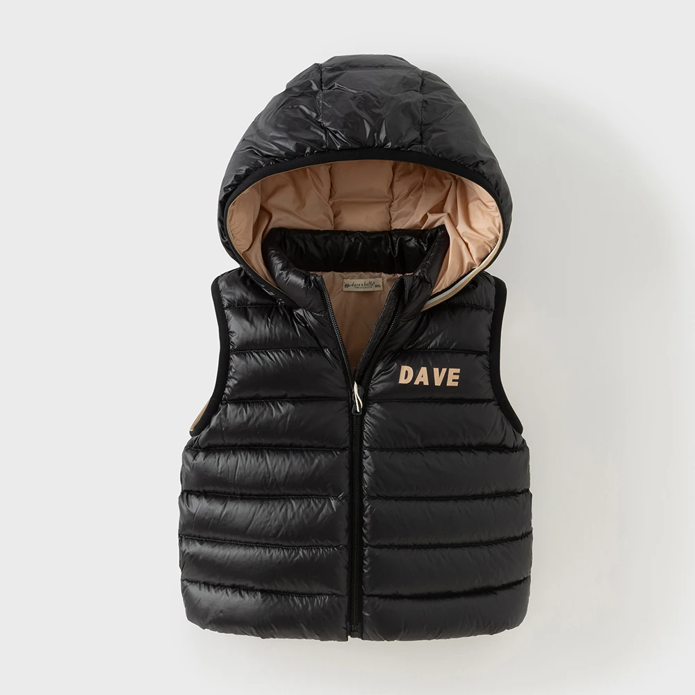 Dave Bella Children Black Down Vest Autumn Winter Boys Casual Waterproof Hooded Warm Top Outerwear Children Clothing DB4254442