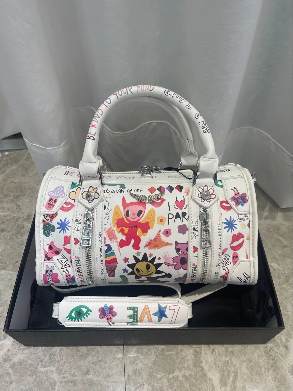 ZV2026 printed bill of lading shoulder crossbody bag European and American retro