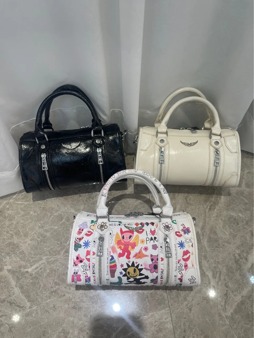 ZV2026 printed bill of lading shoulder crossbody bag European and American retro