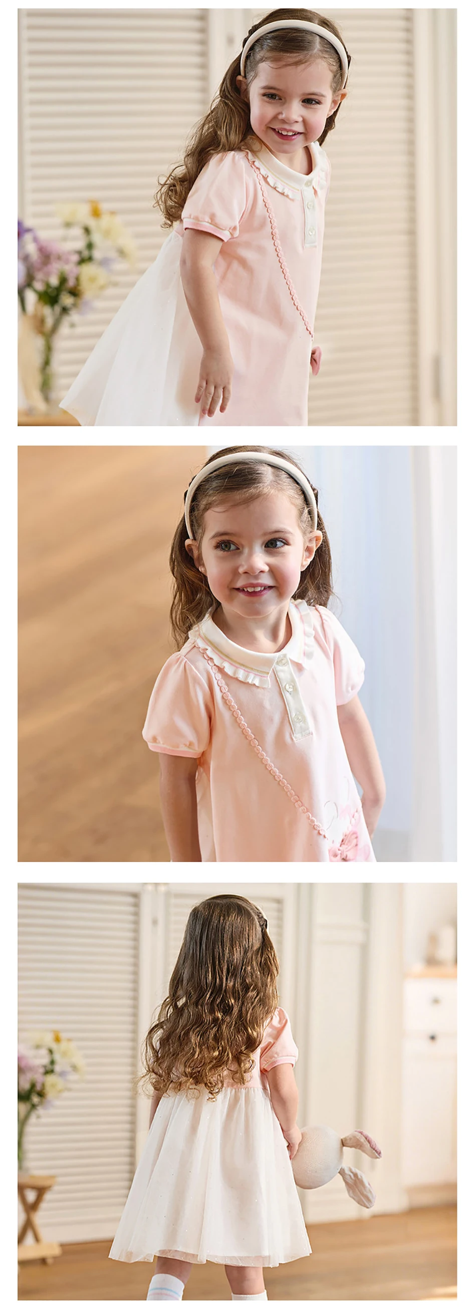 Dave Bella Girl's Summer Mesh Dress Sweet Cute Childrens Short Sleeve Princess Dress Fashion Cotton Party Outdoor DB2262387