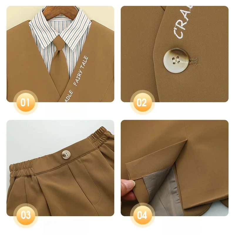 Boys' Spring Summer Casual Suit Set Flower Boy Birthday Formal Wear Hosting and Recitation Performance Costume