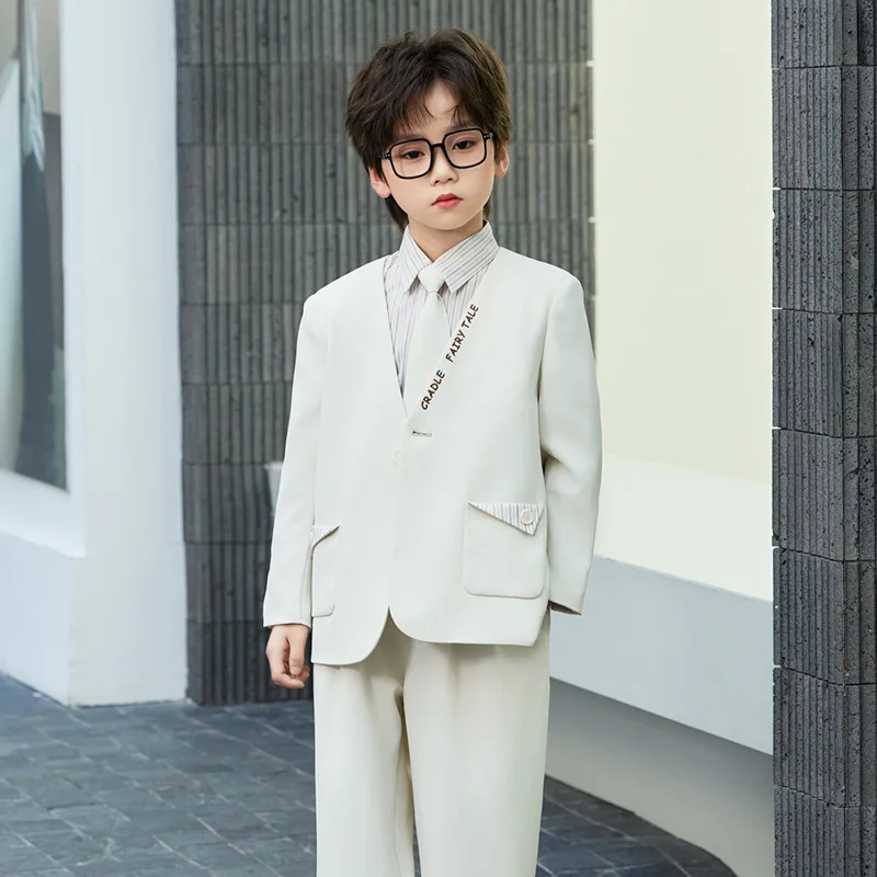 Boys' Spring Summer Casual Suit Set Flower Boy Birthday Formal Wear Hosting and Recitation Performance Costume
