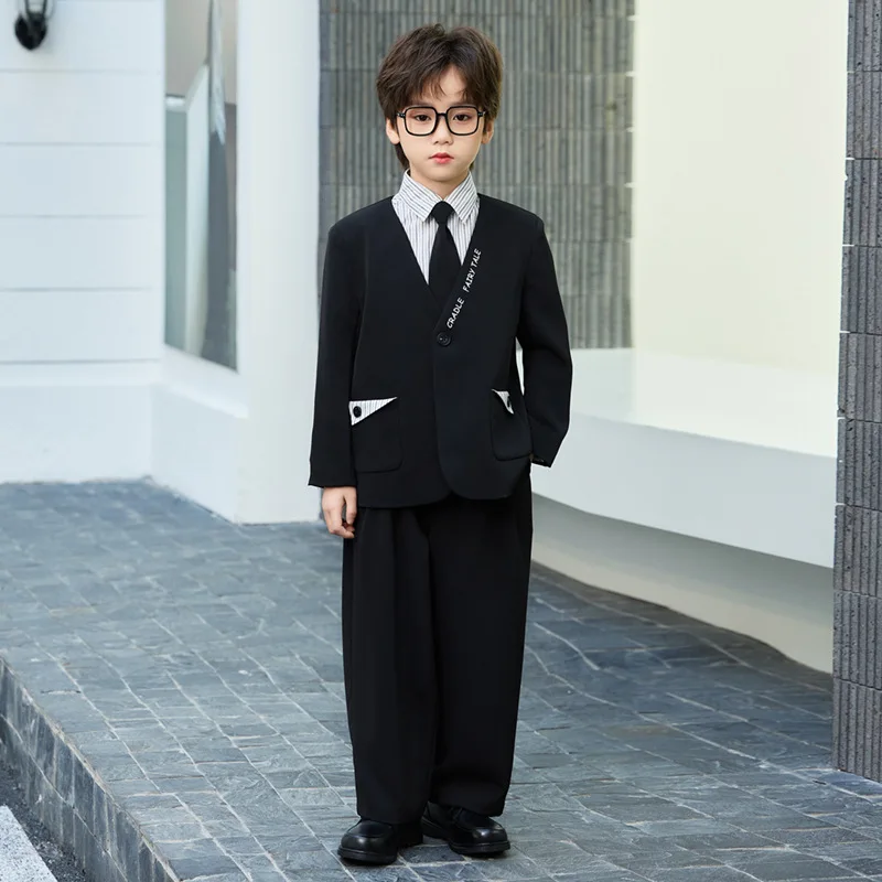 Boys' Spring Summer Casual Suit Set Flower Boy Birthday Formal Wear Hosting and Recitation Performance Costume