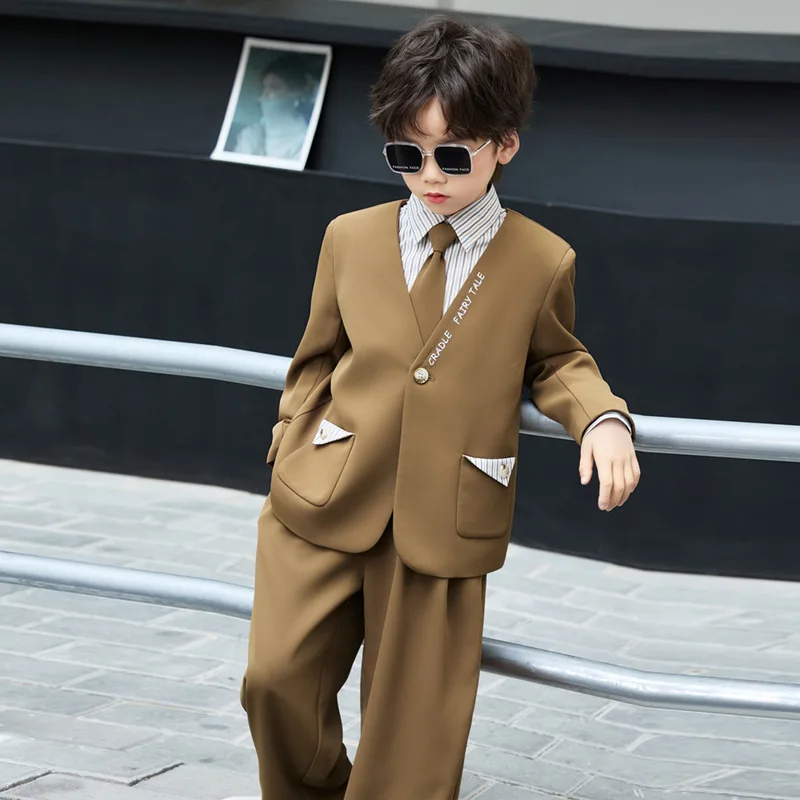 Boys' Spring Summer Casual Suit Set Flower Boy Birthday Formal Wear Hosting and Recitation Performance Costume