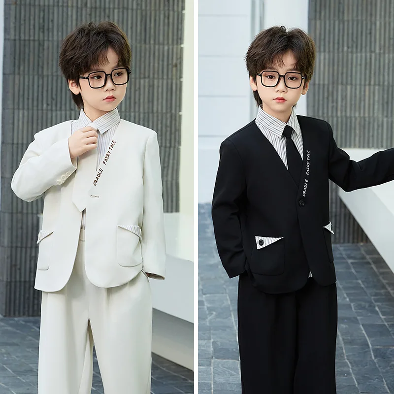 Boys' Spring Summer Casual Suit Set Flower Boy Birthday Formal Wear Hosting and Recitation Performance Costume