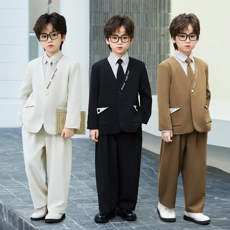 Boys' Spring Summer Casual Suit Set Flower Boy Birthday Formal Wear Hosting and Recitation Performance Costume