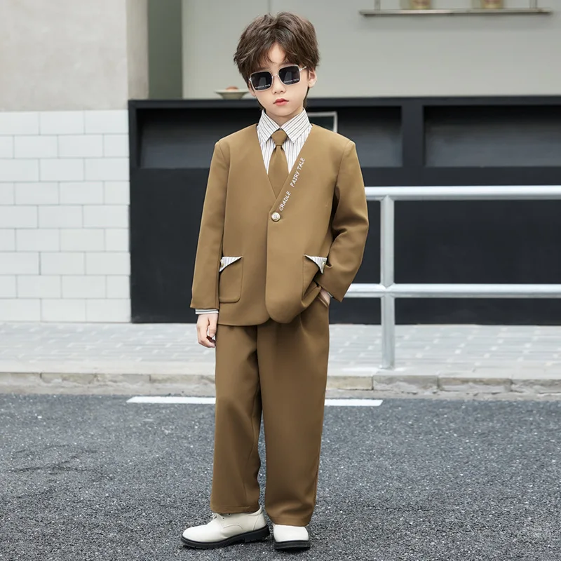 Boys' Spring Summer Casual Suit Set Flower Boy Birthday Formal Wear Hosting and Recitation Performance Costume