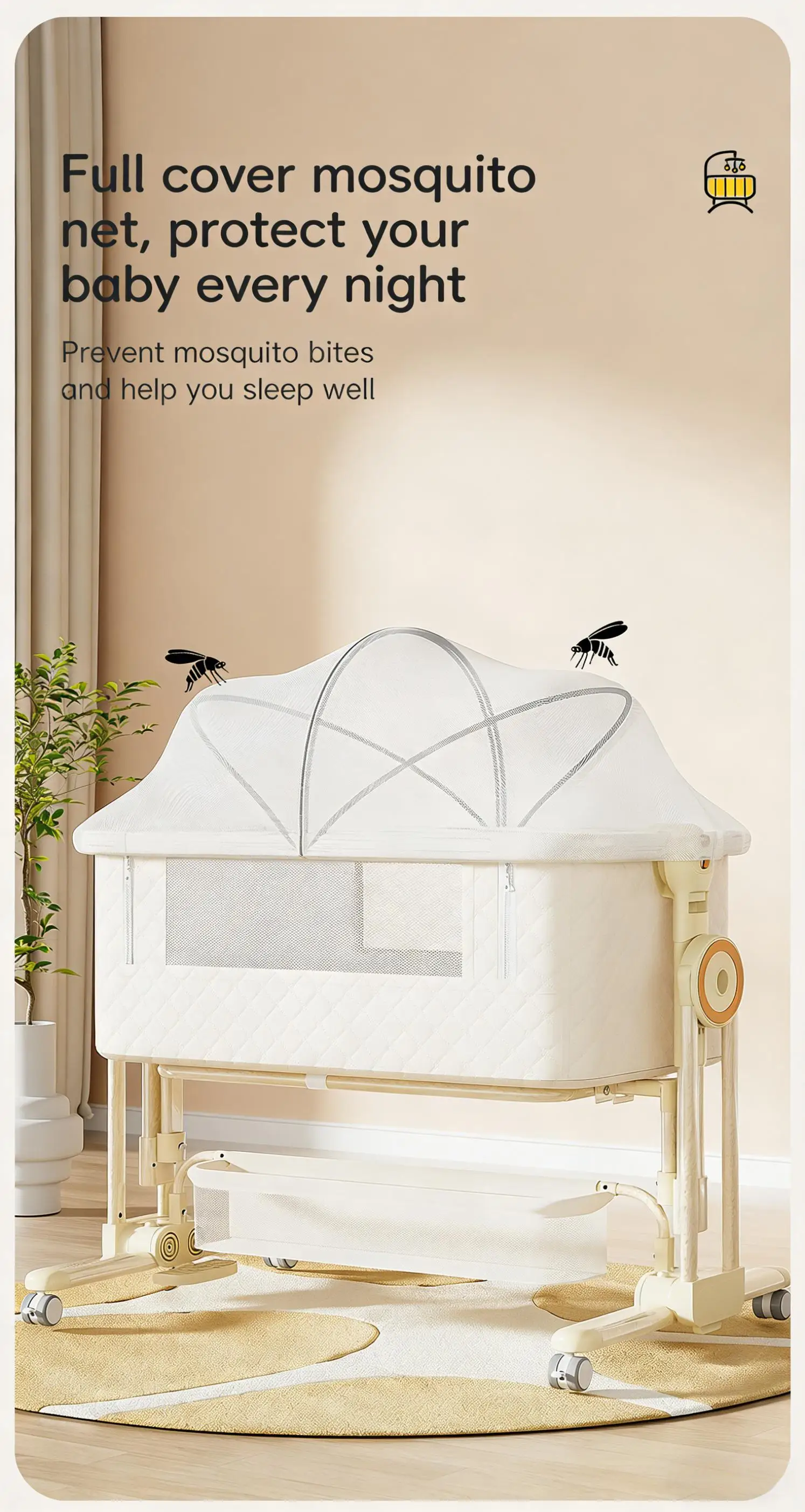 Baby Bassinet ,Soobaby 3 in 1 Baby Crib,Bassinet Bedside Crib Adjustable Portable Bed for Infant,Baby Newborn Must Have Bed