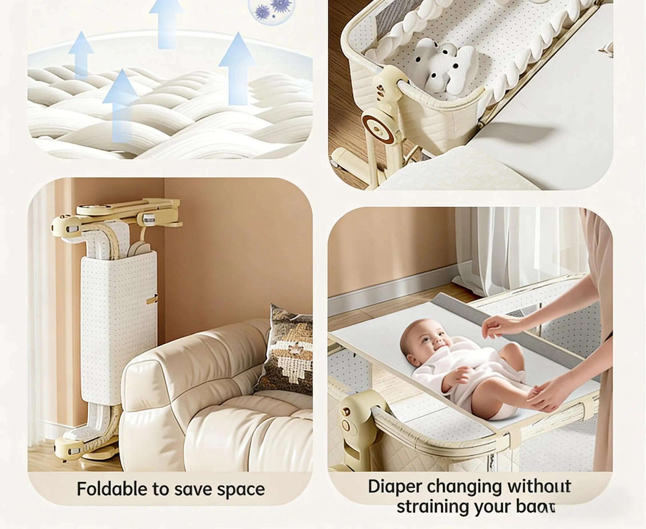 Baby Bassinet ,Soobaby 3 in 1 Baby Crib,Bassinet Bedside Crib Adjustable Portable Bed for Infant,Baby Newborn Must Have Bed