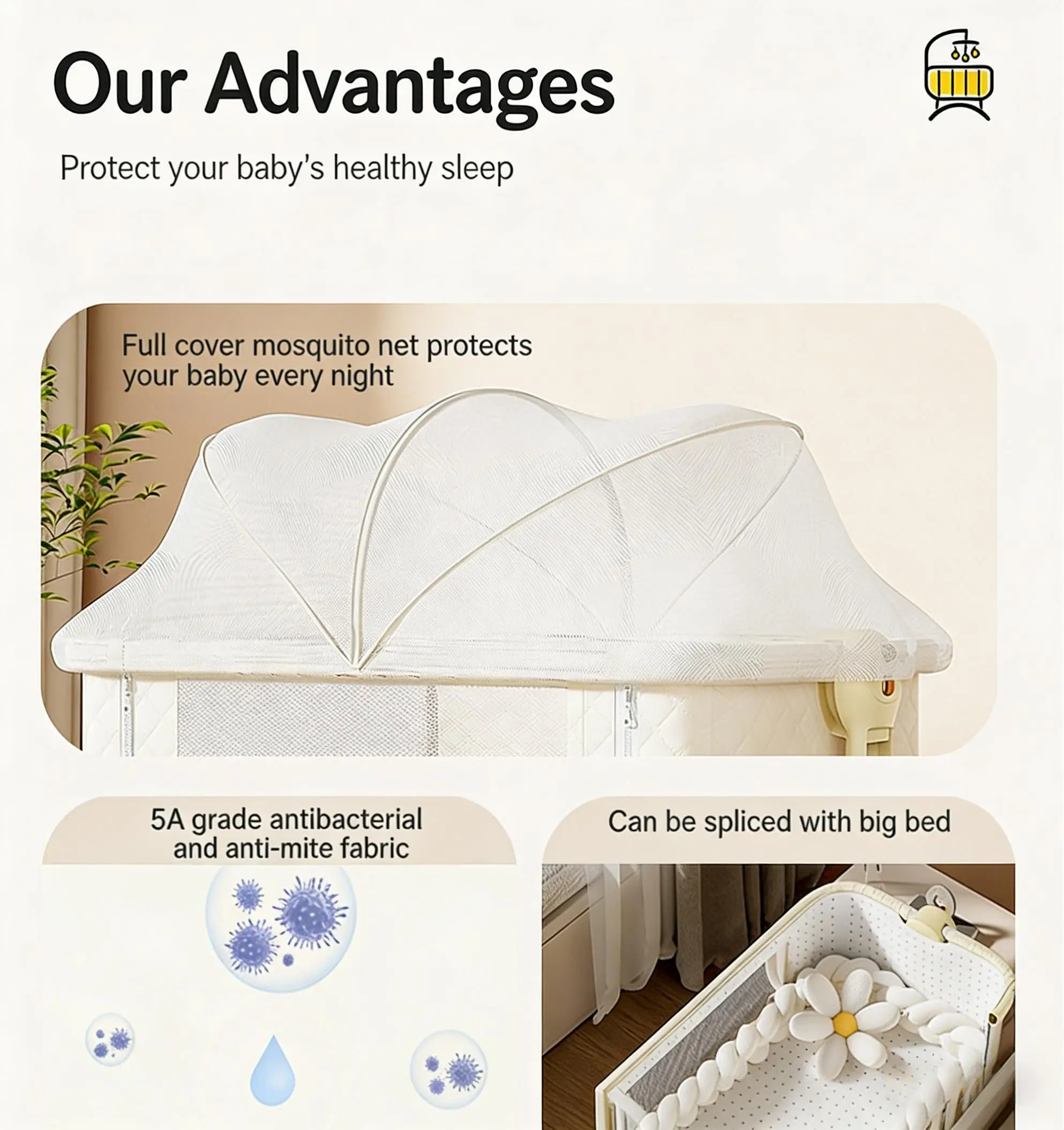 Baby Bassinet ,Soobaby 3 in 1 Baby Crib,Bassinet Bedside Crib Adjustable Portable Bed for Infant,Baby Newborn Must Have Bed