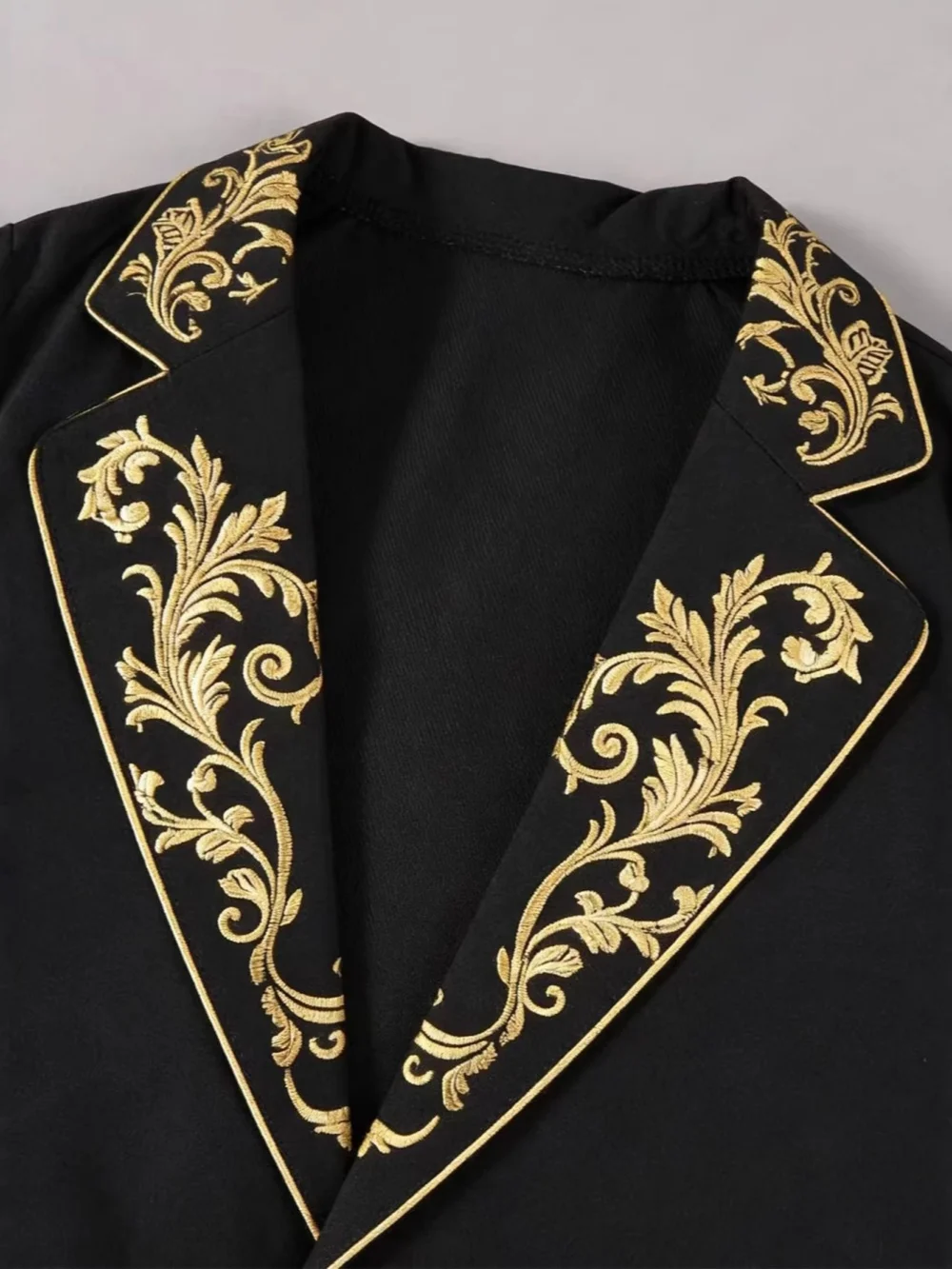 Golden Jacquard Suit Set 3 Pieces Jacket Pant Tie For Birthday Party Class Smart Kids Slim Fit Tuxedo Piano Performance Wear
