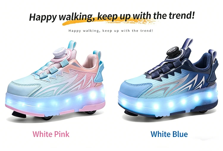 USB Rechargeable LED Light Up Roller Skates for Kids Teens Adjustable Children Boys Girls Sport Skating Shoes with Four Wheels