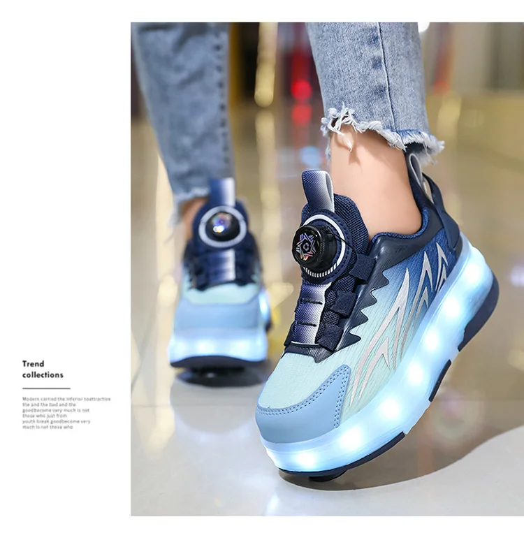 USB Rechargeable LED Light Up Roller Skates for Kids Teens Adjustable Children Boys Girls Sport Skating Shoes with Four Wheels