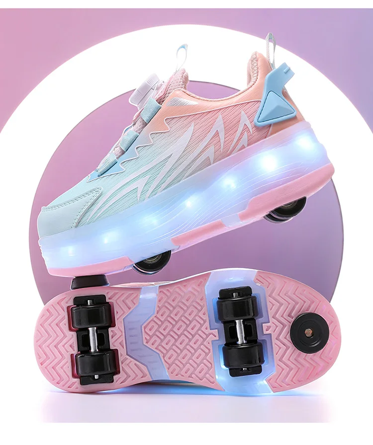 USB Rechargeable LED Light Up Roller Skates for Kids Teens Adjustable Children Boys Girls Sport Skating Shoes with Four Wheels