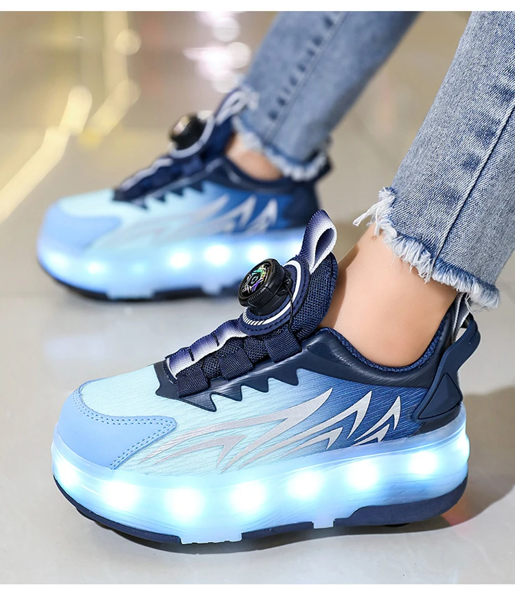 USB Rechargeable LED Light Up Roller Skates for Kids Teens Adjustable Children Boys Girls Sport Skating Shoes with Four Wheels