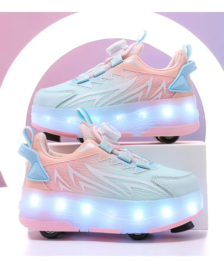 USB Rechargeable LED Light Up Roller Skates for Kids Teens Adjustable Children Boys Girls Sport Skating Shoes with Four Wheels
