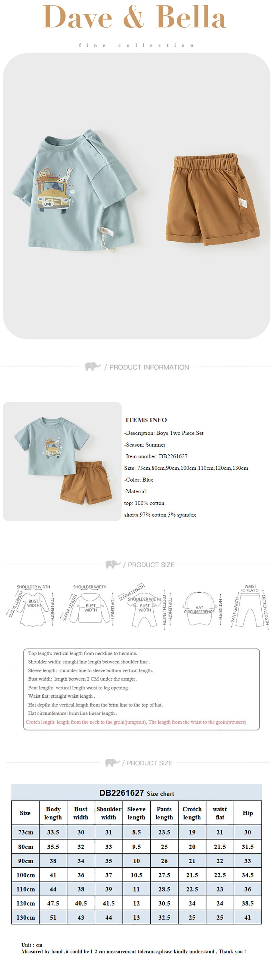 Dave Bella Boys Summer Set T-shirt Shorts Children Two-Piece Suit Printed Short Sleeve Cool Top Trousers Clothing Set DB2261627