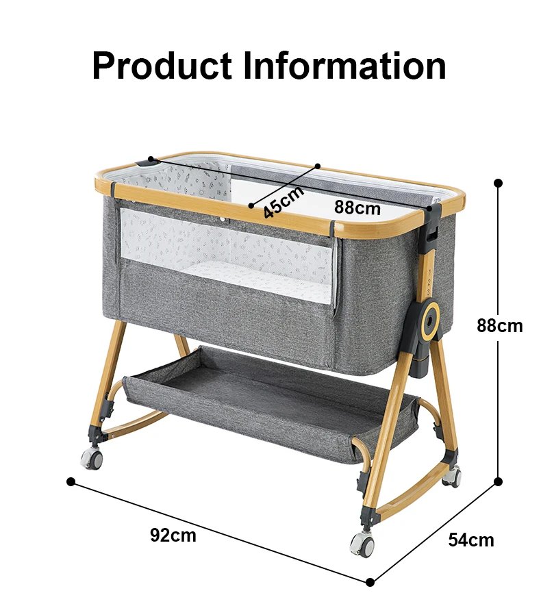 Foldable Height Adjustable Baby Crib Multi Purpose Bedside Swing Cradle Portable Movable Splicing Sleeping Bed Suitable for Baby Daily Rest and Nap