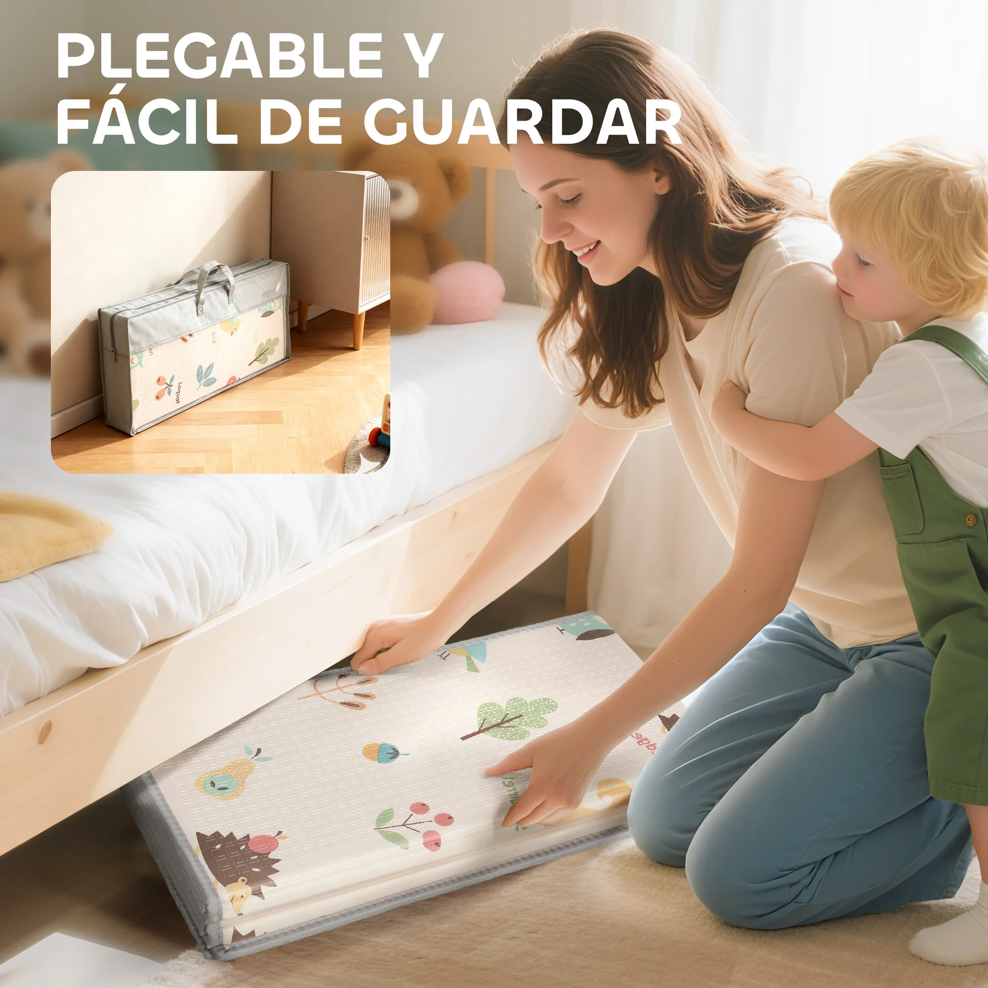 Aiyaplay Reversible Foldable Padded Baby Play Mat 150X180 Cm, Xpe Baby Activity Mat, Double Sided Waterproof, with Carrying Bag, Multicolor