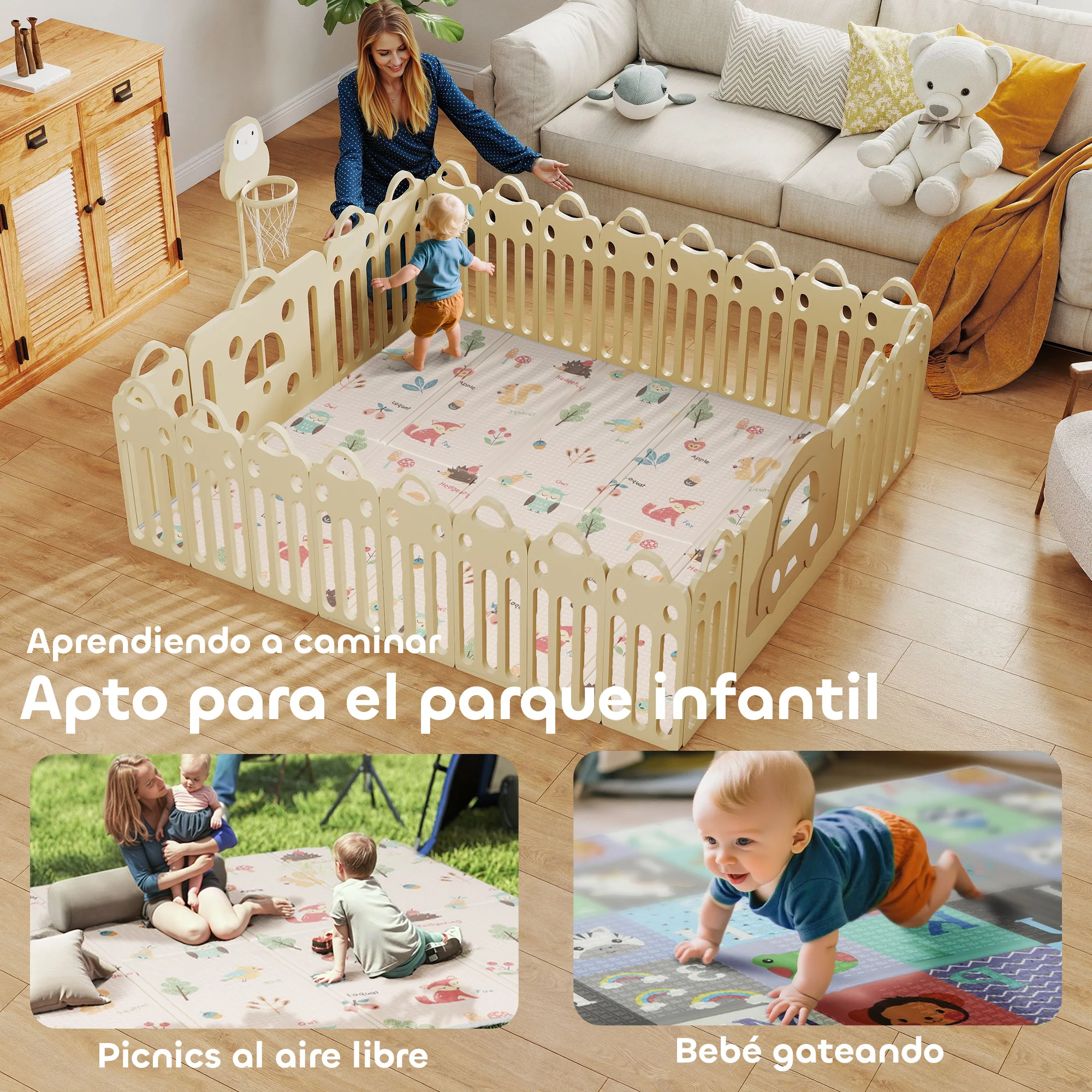 Aiyaplay Reversible Foldable Padded Baby Play Mat 150X180 Cm, Xpe Baby Activity Mat, Double Sided Waterproof, with Carrying Bag, Multicolor