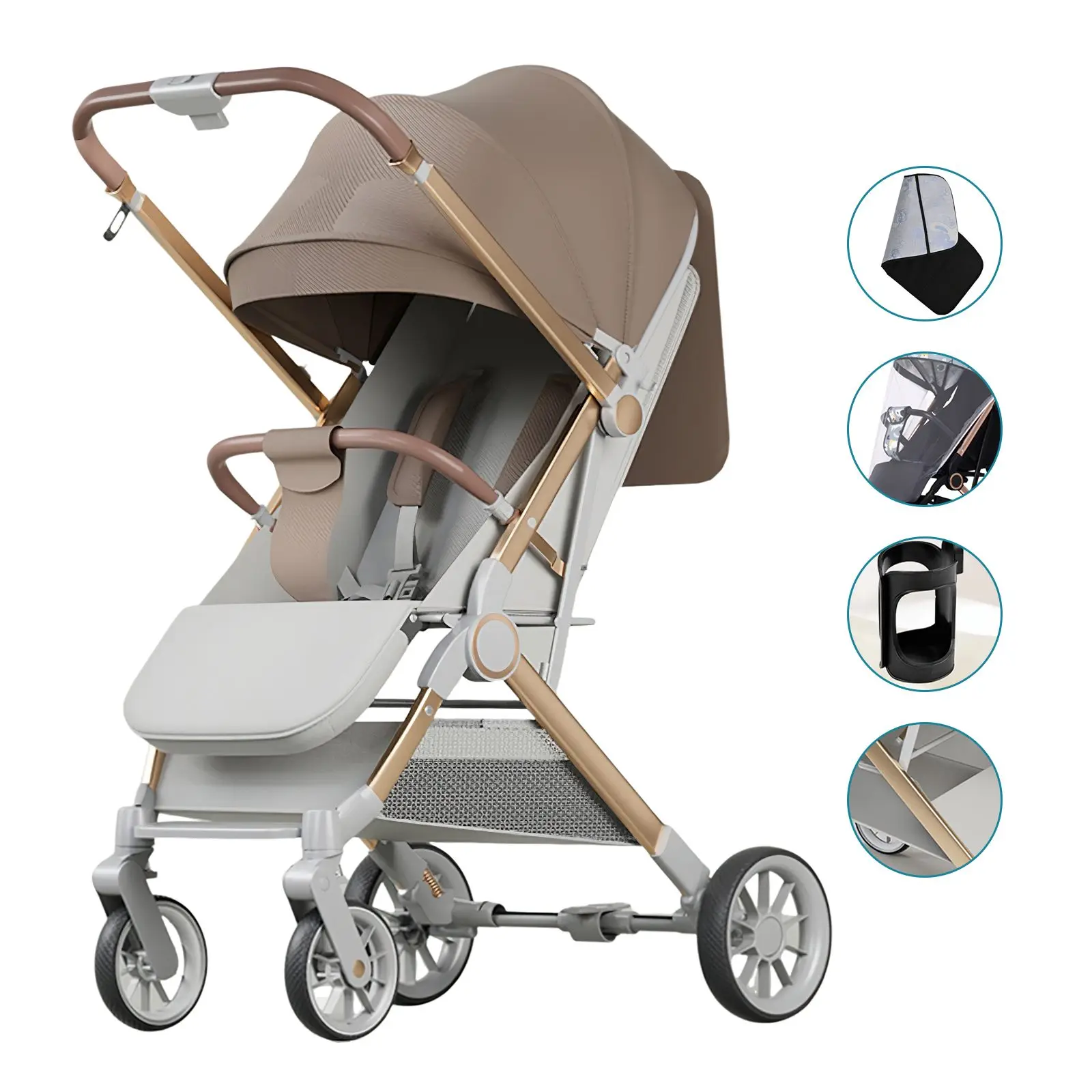 Luxury Baby Stroller Portable Travel Baby Carriage Folding Prams High Landscape Aluminum Frame Car Quick Fold for Newborn Baby