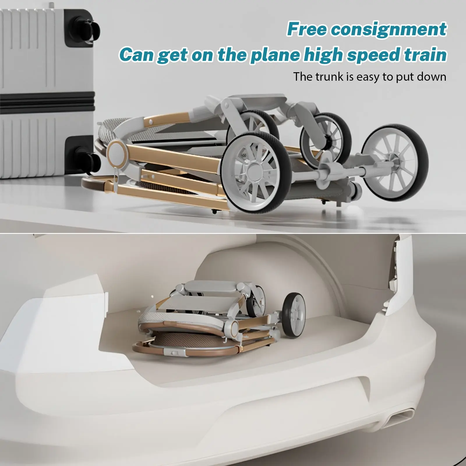 Luxury Baby Stroller Portable Travel Baby Carriage Folding Prams High Landscape Aluminum Frame Car Quick Fold for Newborn Baby
