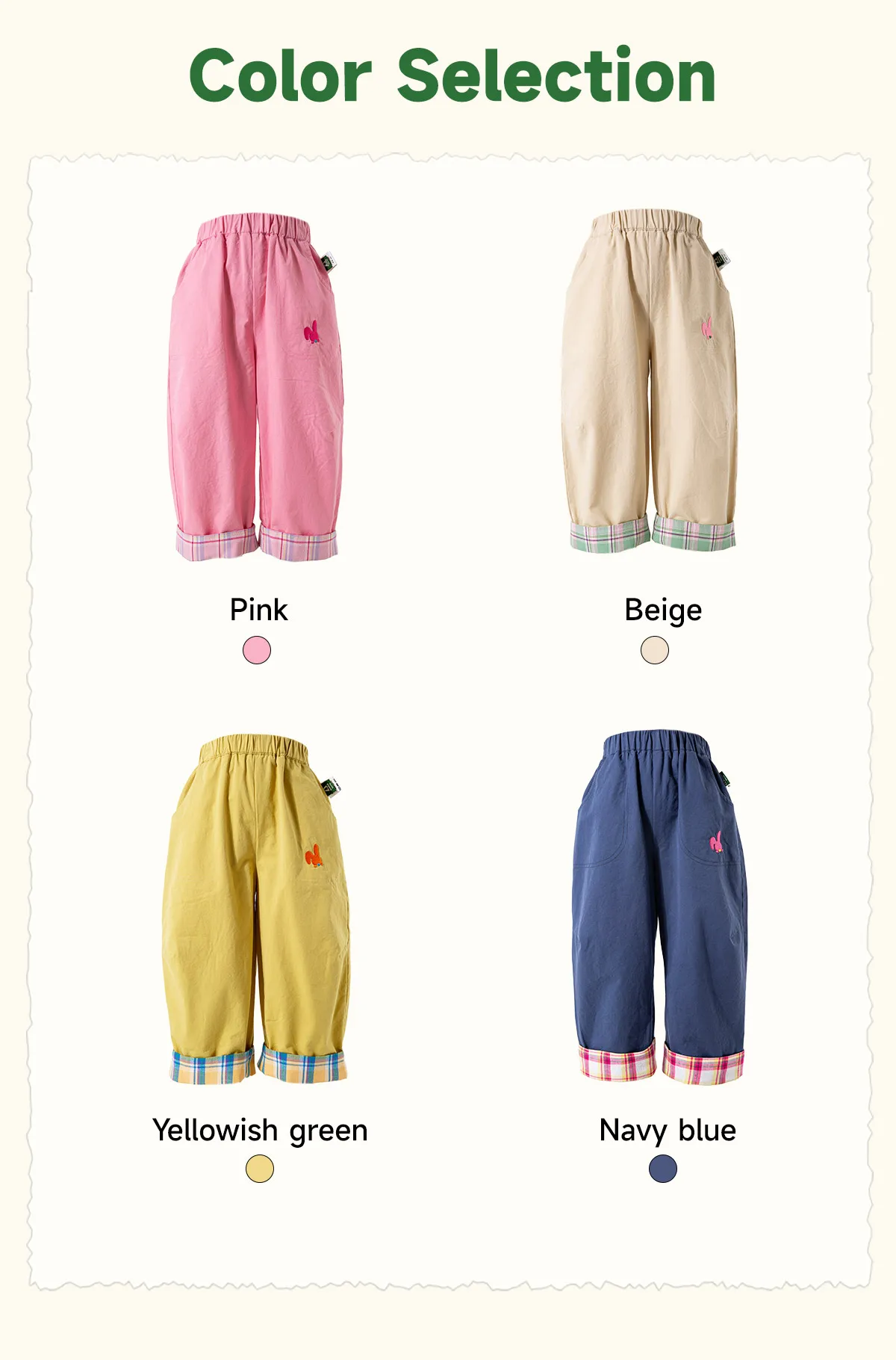 Amila Spring Children's Versatile Casual Pants With Elastic Waist, Grid Pattern And Flanging Design For Daily Comfort Wearing