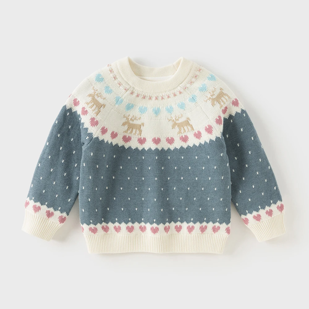 Dave Bella Children Knitted Sweater Autumn Winter Girls Warmth Casual Pullover Baby Cotton Tops Outerwear Kids Clothes DB4254729