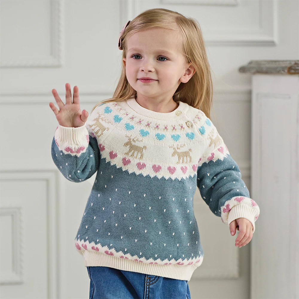 Dave Bella Children Knitted Sweater Autumn Winter Girls Warmth Casual Pullover Baby Cotton Tops Outerwear Kids Clothes DB4254729
