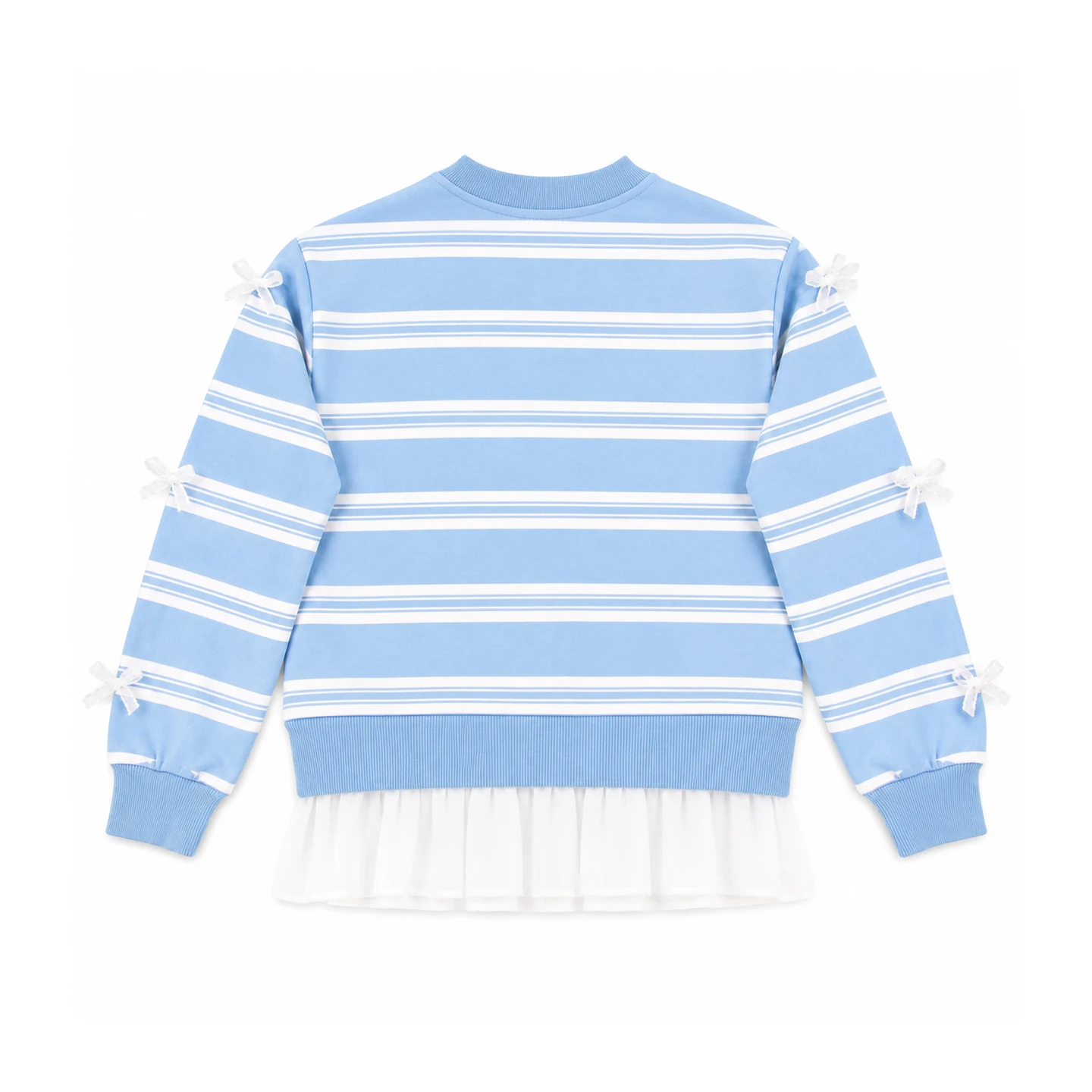 CH Girls Horizontal Stripe Colorful Letter Embroidery Long Sleeve Sweatshirt Sleeve Bow Decor Sheer Hem Layered Kids Top