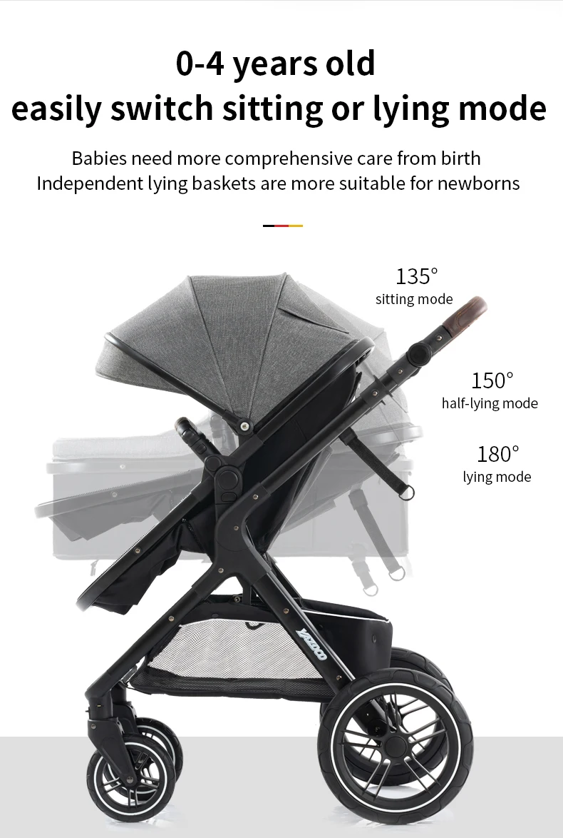3-in-1 Convertible Baby Stroller with Reversible Handle | One-Step Quick Fold Aluminum Alloy Frame 3-Piece Travel System, Smooth 4-Wheel Shock Absorbing Stroller for Newborn to Toddler