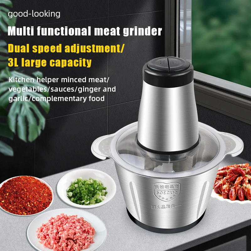 3L Electric Meat Grinder Food Processor Chopper Stainless Steel Kitchen light Machine Chopper Slicer Machine Home Grinder