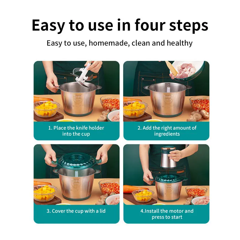 3L Electric Meat Grinder Food Processor Chopper Stainless Steel Kitchen light Machine Chopper Slicer Machine Home Grinder