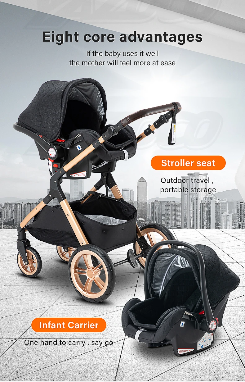 All-purpose Convertible 3 IN 1 Portable Foldable Baby Stroller Complete Travel System Matched With Qualified EU Standard Newborn Safety Seat, Stable Durable Frame Suitable For Infants And Toddlers With Free Worldwide Shipping