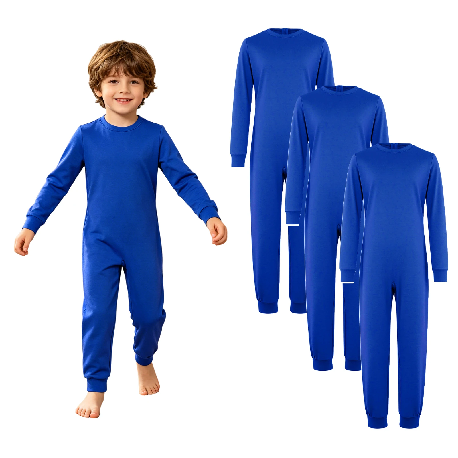Kids Special Needs Adaptive Clothing 3Pcs /Set Long Sleeve Anti-strip Back Zipper Cotton Jumpsuit Daily Wear for Autism Patient