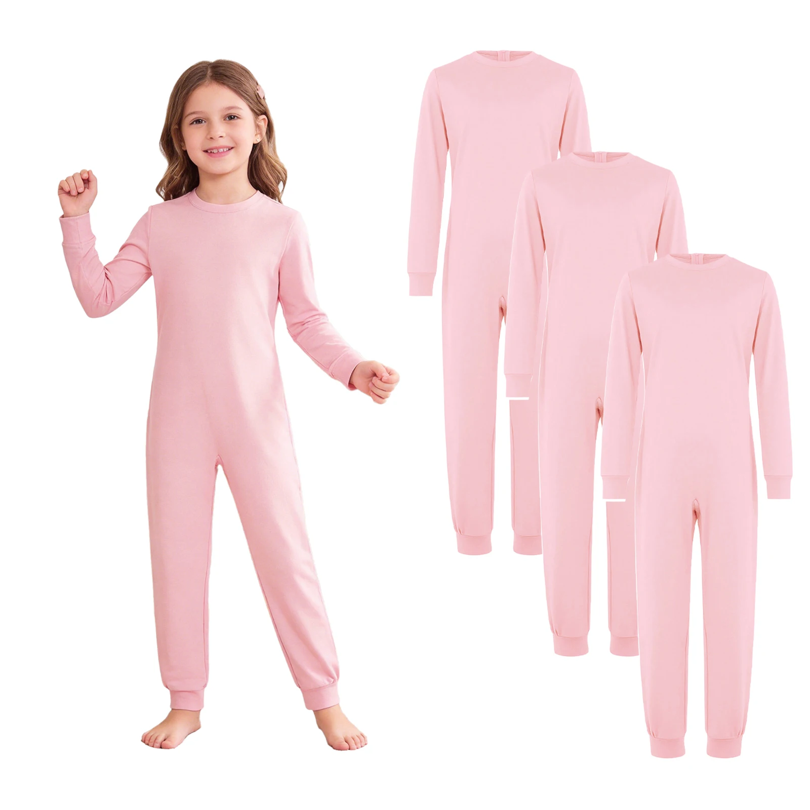Kids Special Needs Adaptive Clothing 3Pcs /Set Long Sleeve Anti-strip Back Zipper Cotton Jumpsuit Daily Wear for Autism Patient
