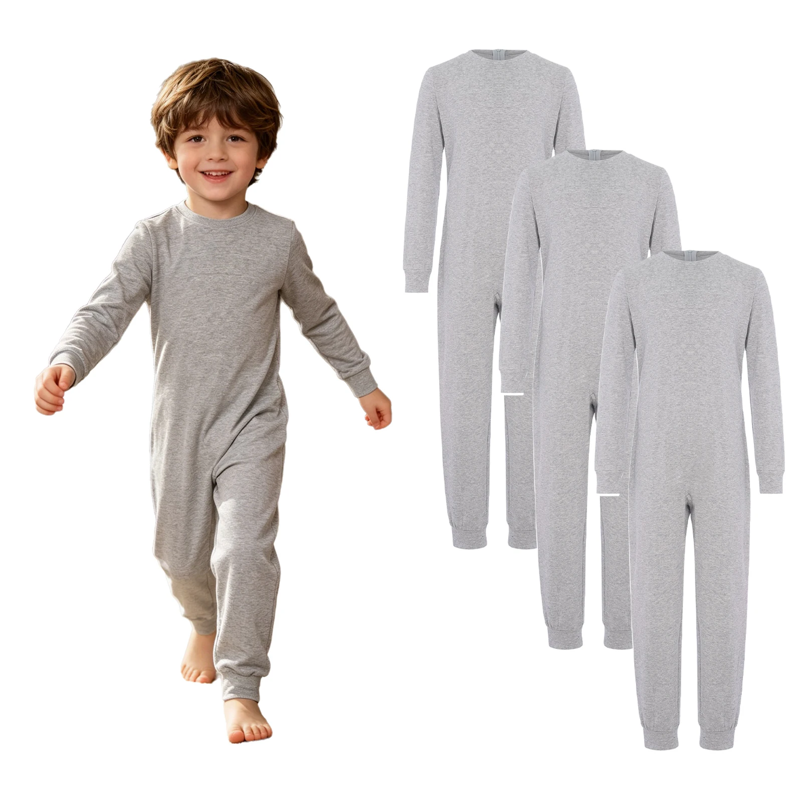 Kids Special Needs Adaptive Clothing 3Pcs /Set Long Sleeve Anti-strip Back Zipper Cotton Jumpsuit Daily Wear for Autism Patient